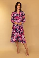 Ruby Navy & Pink Floral Chiffon Dress