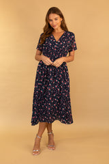 Clara Navy & Pink Rose Floral Dress