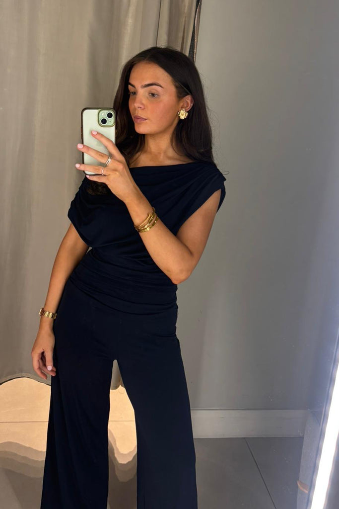 Navy Rouched Jumpsuit