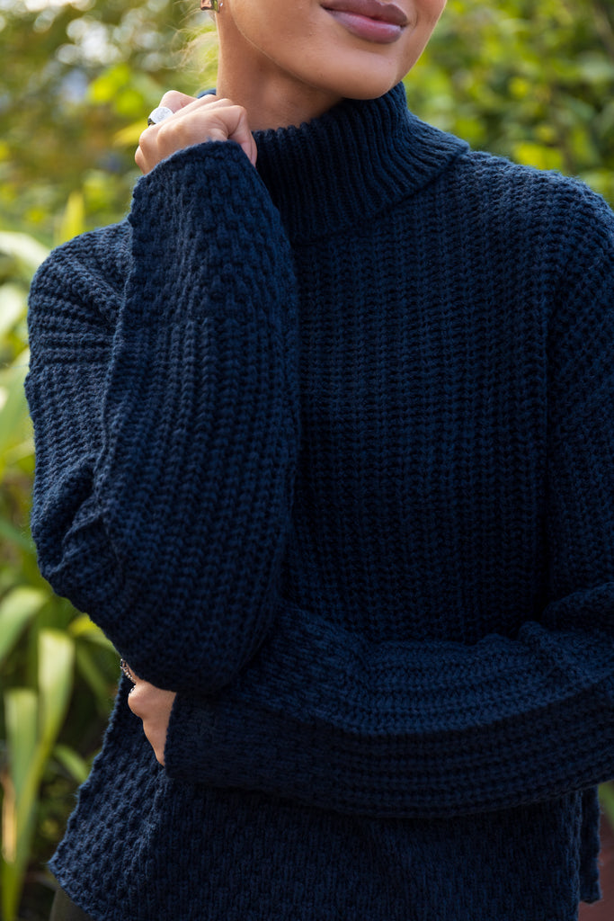 Manilla Navy Roll Neck Knit