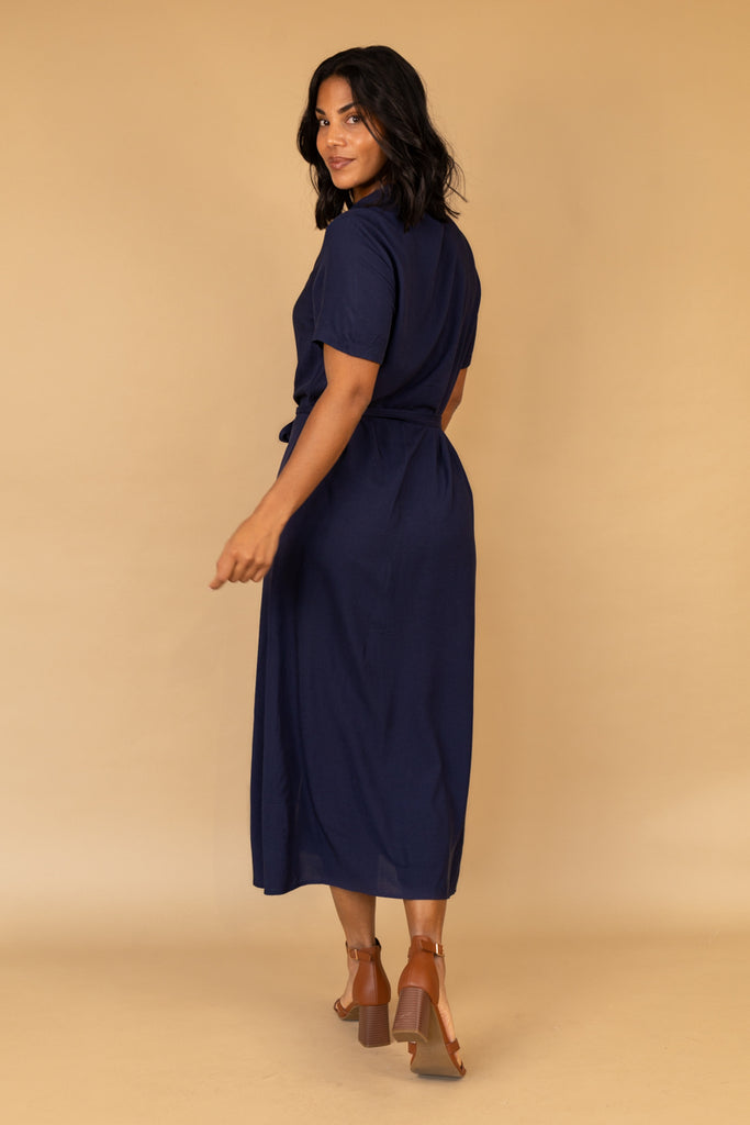 Nova Irina Navy Belted Shirt Dress