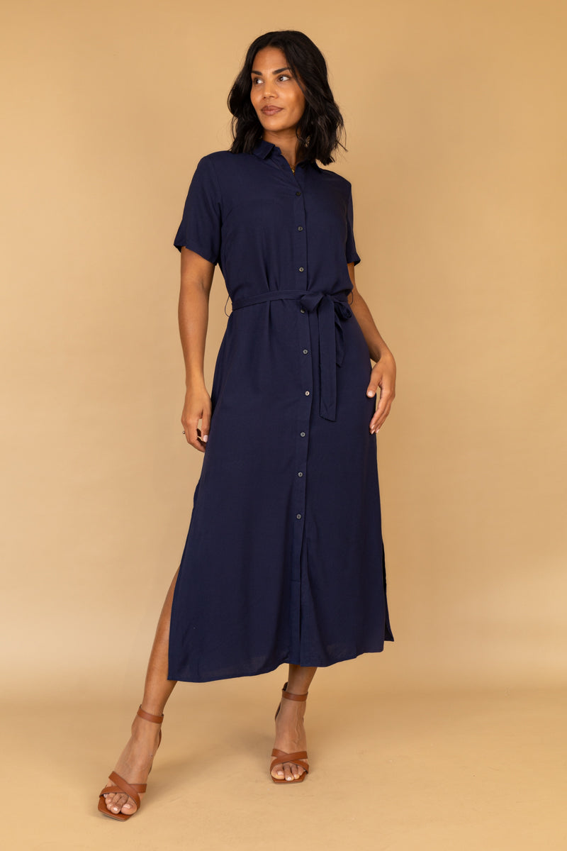 Nova Irina Navy Belted Shirt Dress