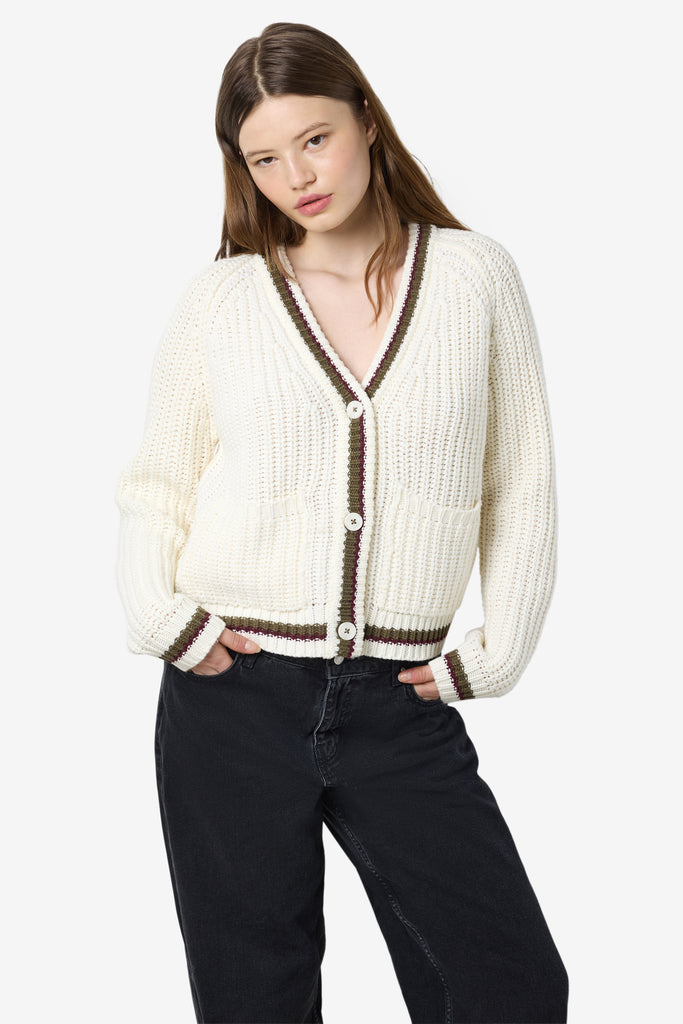 Charlie White Contrast Trim Varsity Cardigan