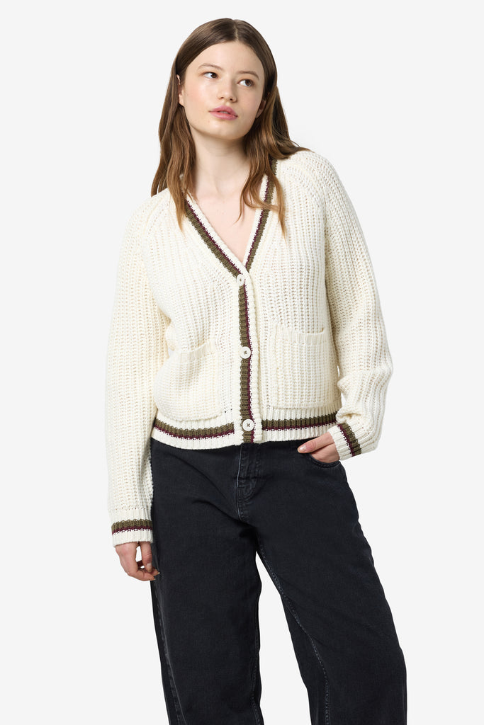 Charlie White Contrast Trim Varsity Cardigan
