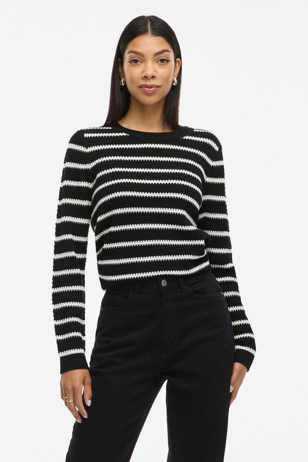 Dalo O-Neck Black & White Stripe Knit Jumper
