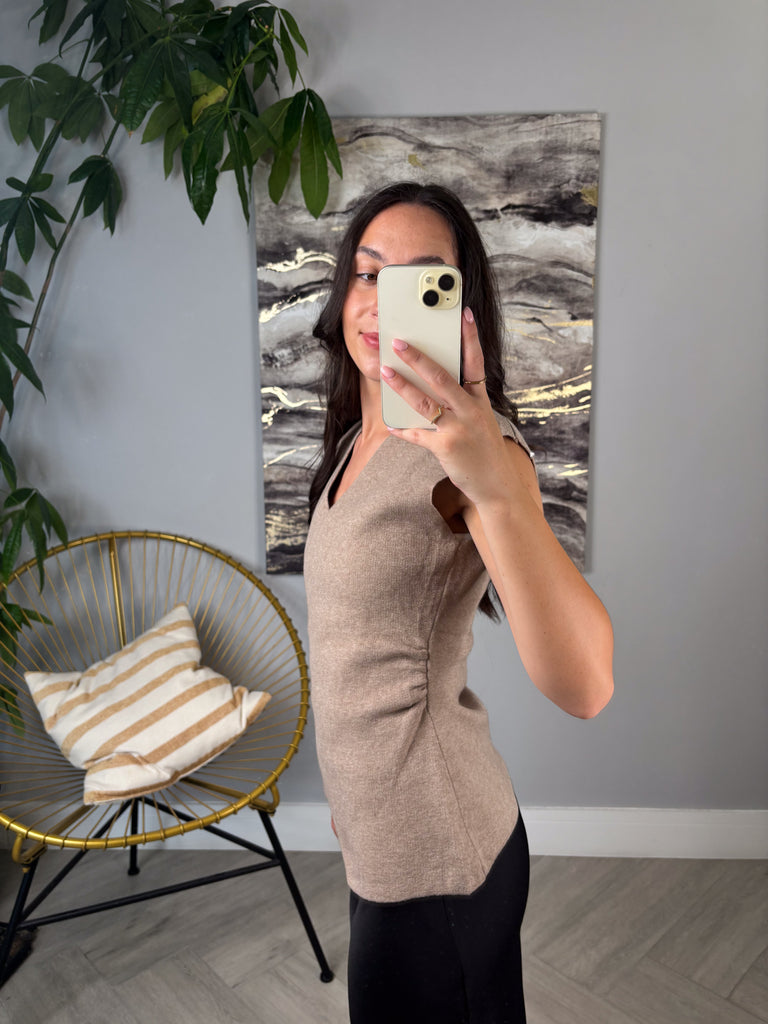 Buckle Knit Taupe Vest Top