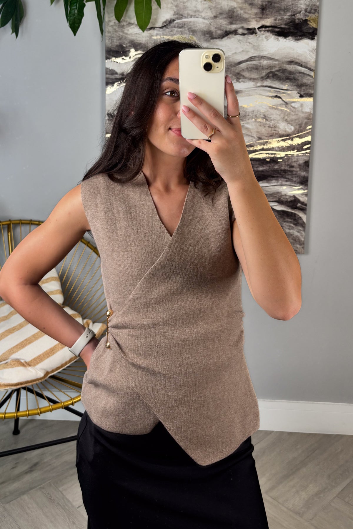 Buckle Knit Taupe Vest Top
