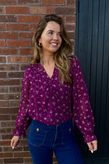 Burgandy Ditzy Print Floral Top