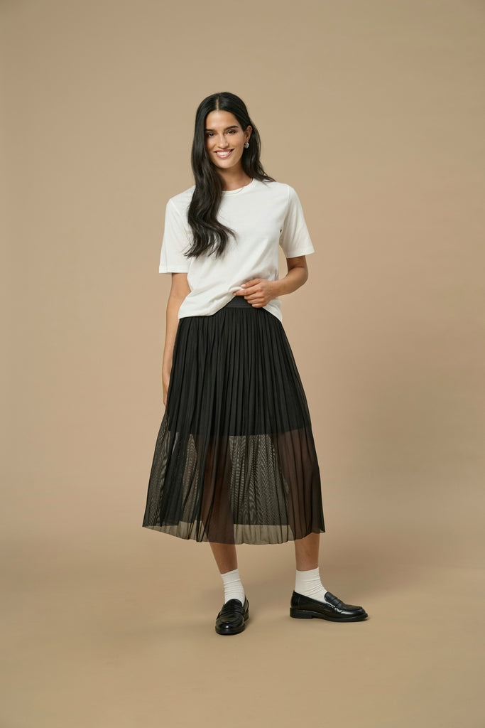 Elsa Pleat Black Mesh Skirt