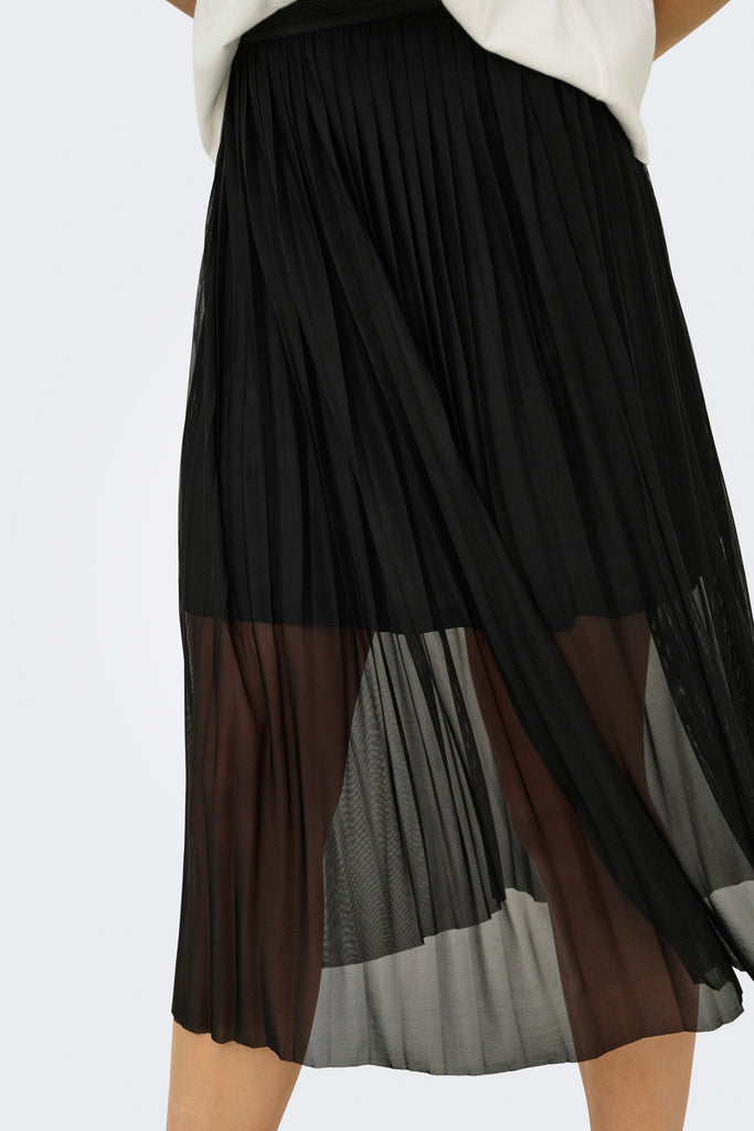 Elsa Pleat Black Mesh Skirt