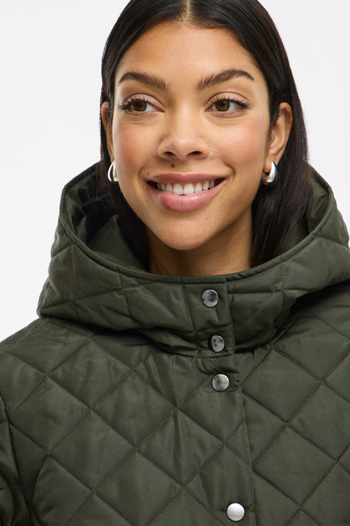 Tate Deep Green Quilted Hooded Jacket
