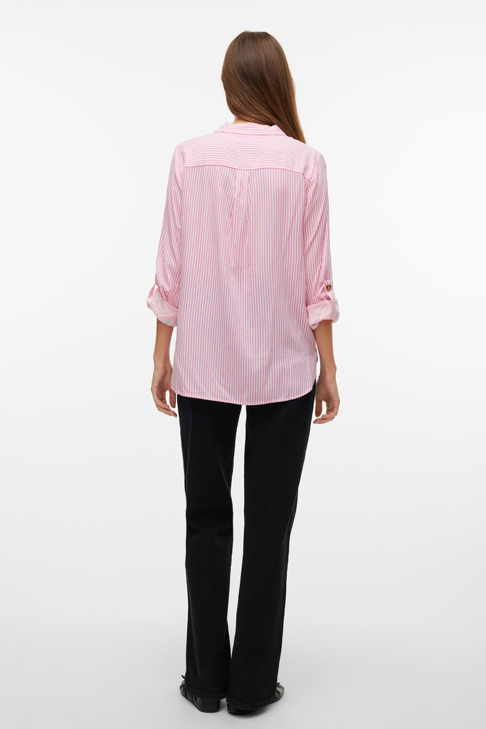 Bumpy Pink Cosmos & White Stripe Shirt