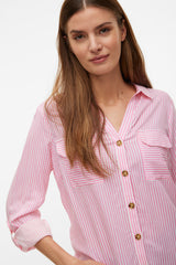 Bumpy Pink Cosmos & White Stripe Shirt