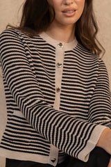 Nisa Black & Cream Striped Cardigan