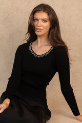 Emma Black Pearl Ribbed Knit