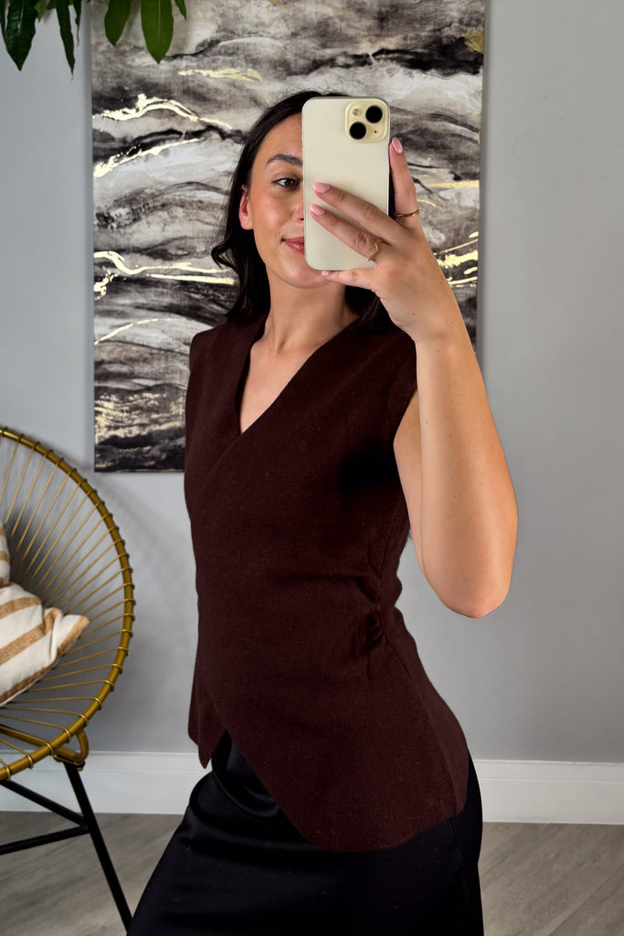 Buckle Knit Coffee Vest Top