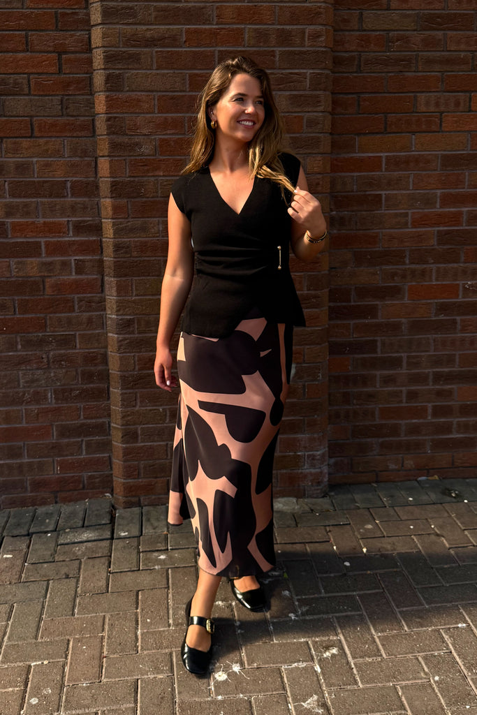 Black & Beige Geo Midi Skirt