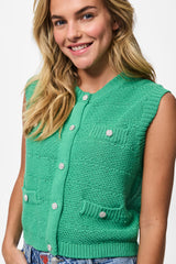 Jena O-Neck Green Knit Vest Top