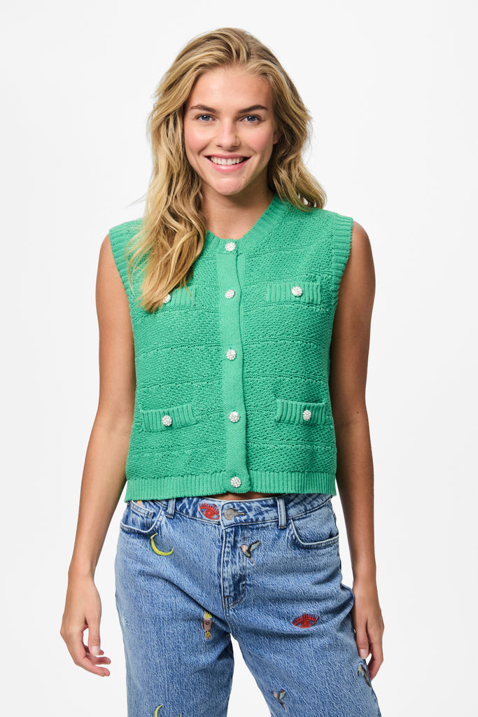 Jena O-Neck Green Knit Vest Top