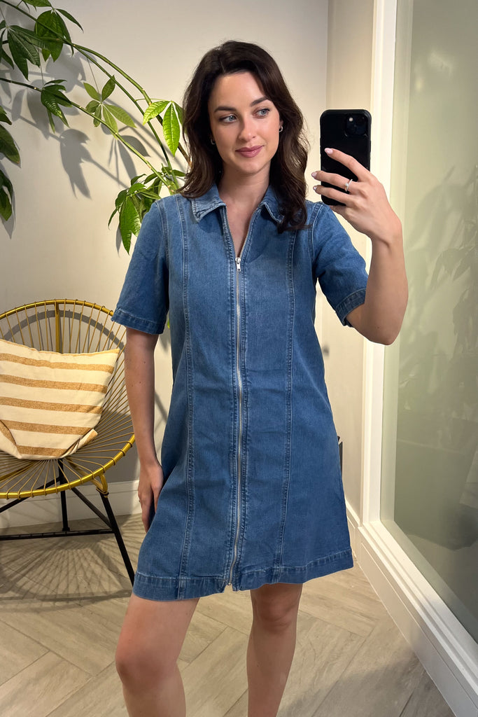 Rose Medium Blue Denim Short Sleeve Dress