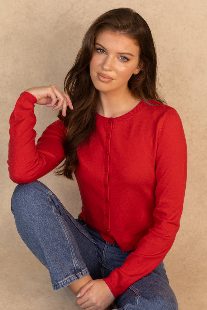 Natalie Red Buttoned Cardigan