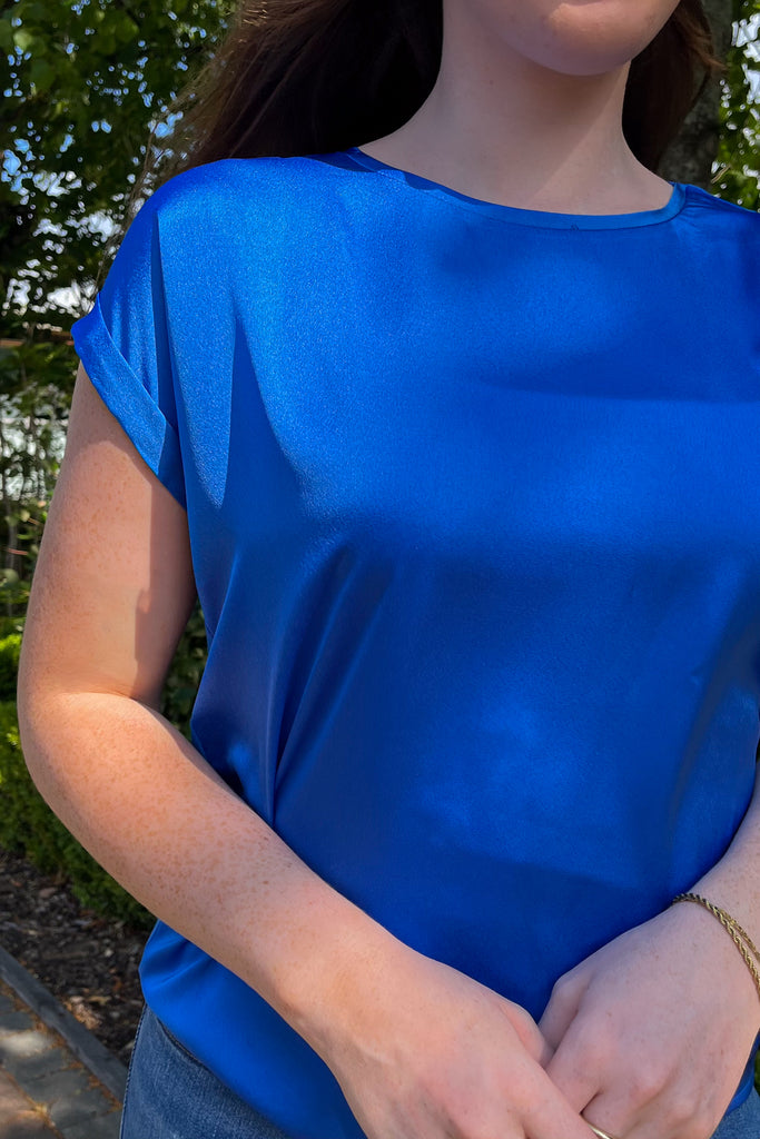 Blue Satin Relaxed Top