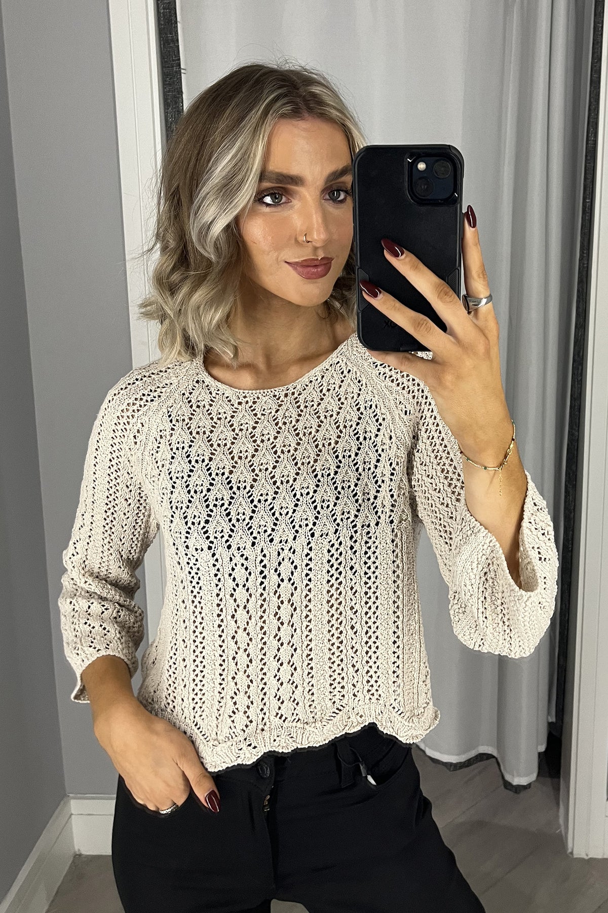 Nola Greige Crochet Knit Jumper