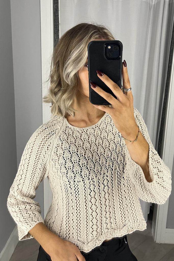 Nola Greige Crochet Knit Jumper