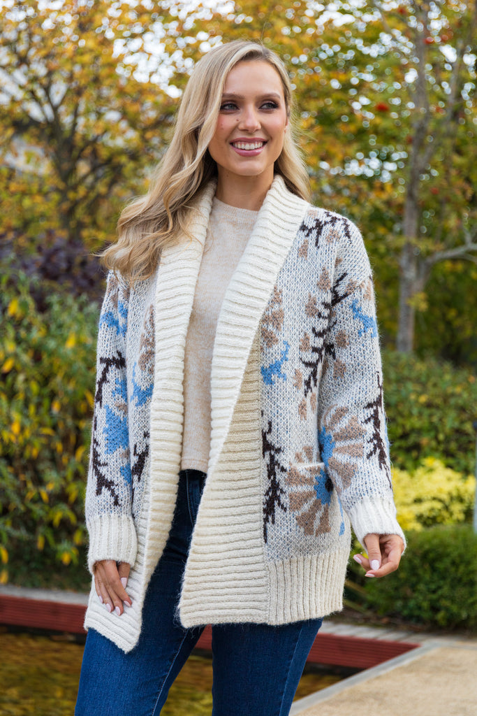 Skylar Beige Knit Open Cardigan