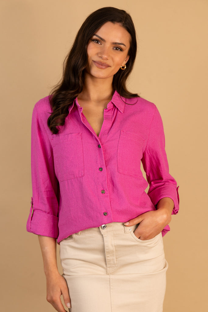 Yasmin Raspberry Linen Shirt
