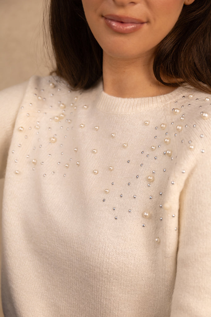 Cream Pearl Embellished Knit