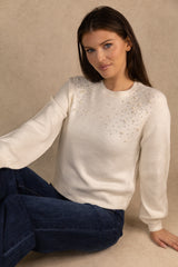 Cream Pearl Embellished Knit