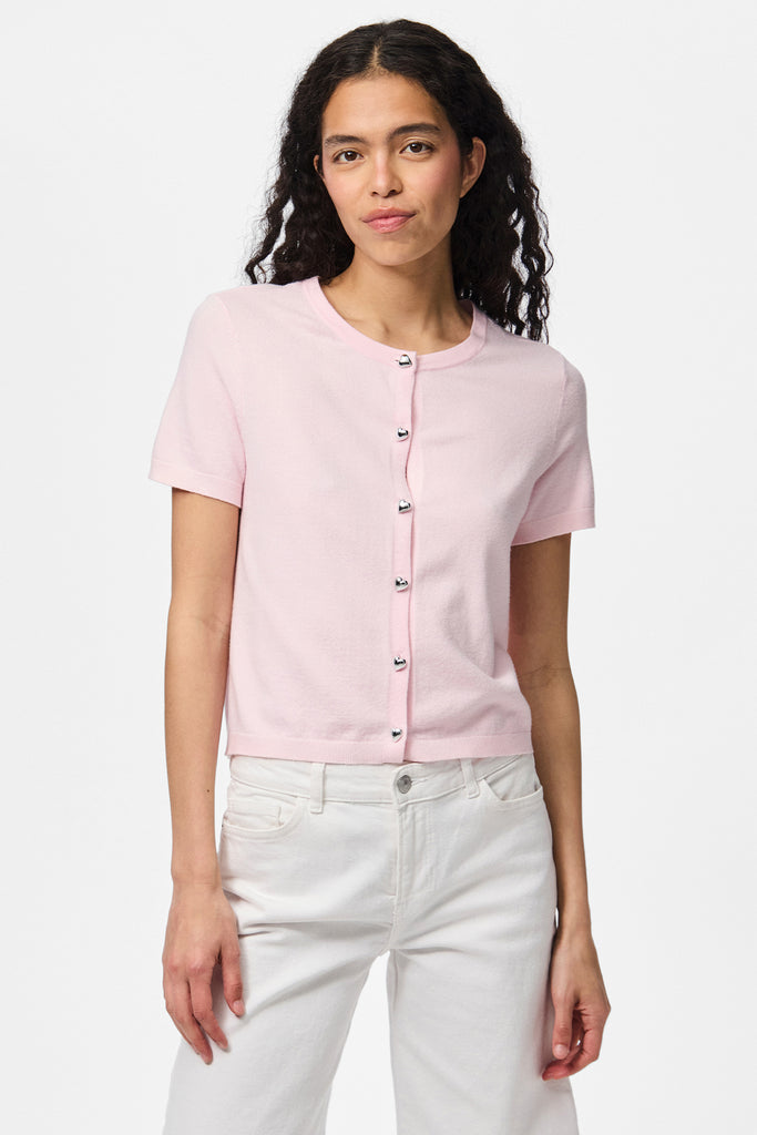 Corina O-neck Short Sleeve Pink Cardigan