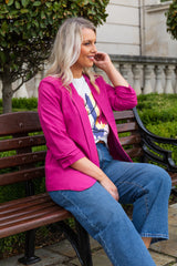 Boss Fuchsia Ruched Sleeve Blazer