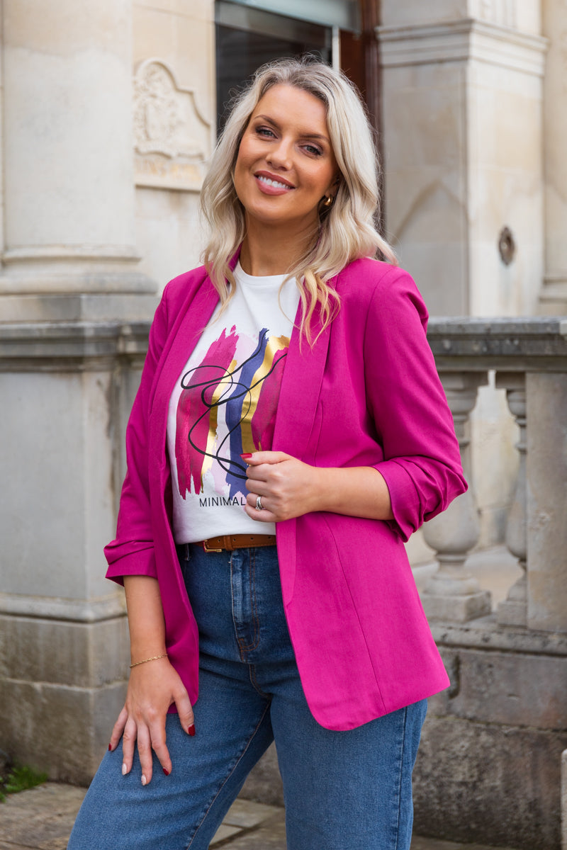 Boss Fuchsia Ruched Sleeve Blazer