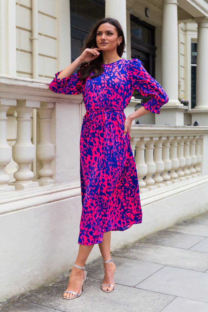 Rosalie Pink & Royal Blue Animal Print Dress