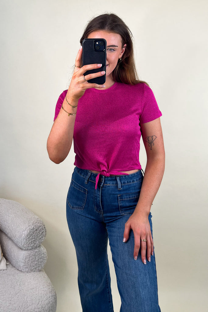Amber Fuchsia Glitter Knot Top