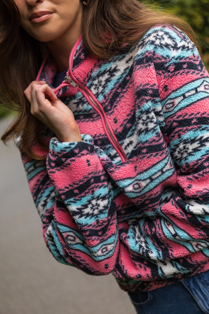 Mae Pink & Blue Aztec Fleece