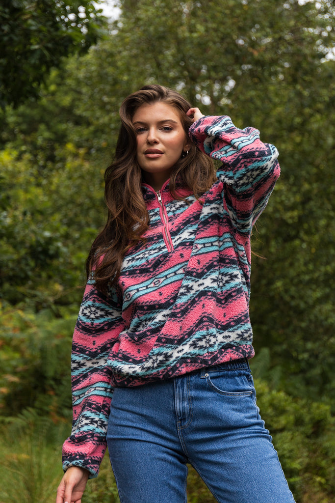 Mae Pink & Blue Aztec Fleece