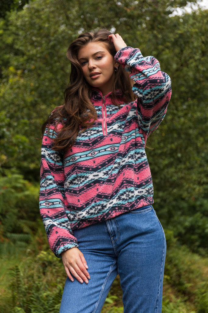 Mae Pink & Blue Aztec Fleece