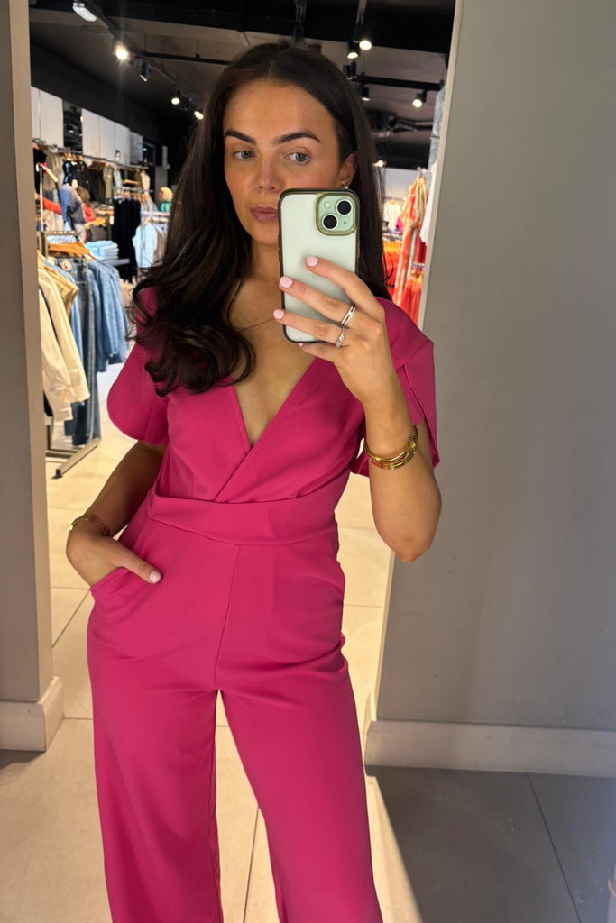 Pink V-Neck Jumpsuit
