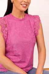 Colline Ibis Rose Lace Sleeveless Top