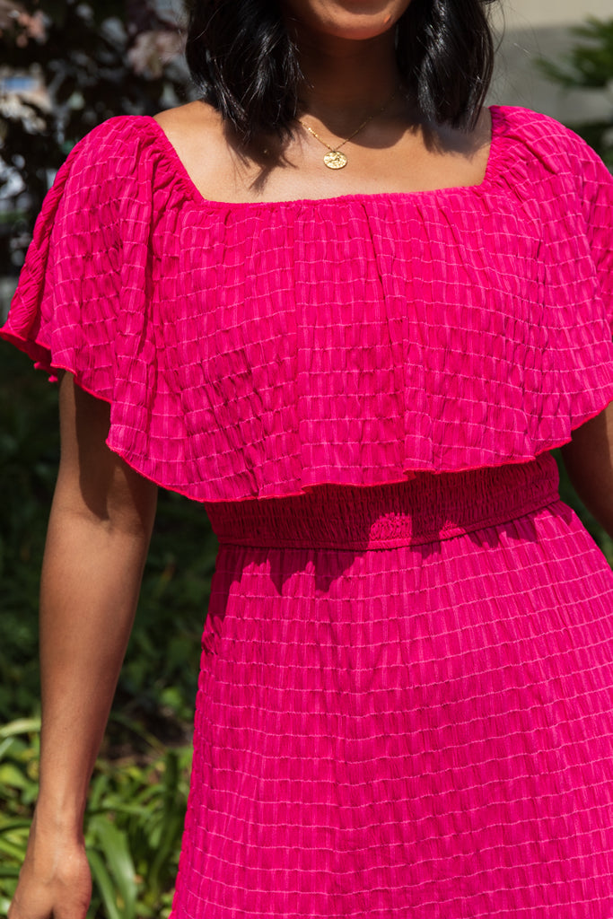 Kate Cerise Pink Frill Midi Dress