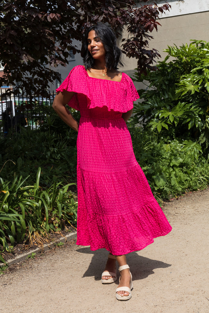 Kate Cerise Pink Frill Midi Dress