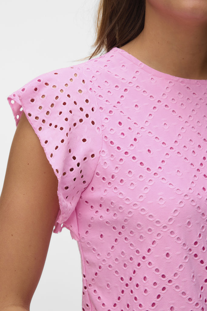Tassa Pink O-Neck Frill Sleeve Top