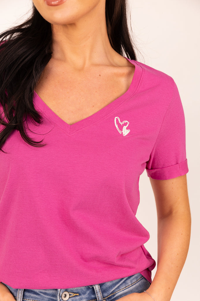 Kitty V-Neck Pink Print T-Shirt