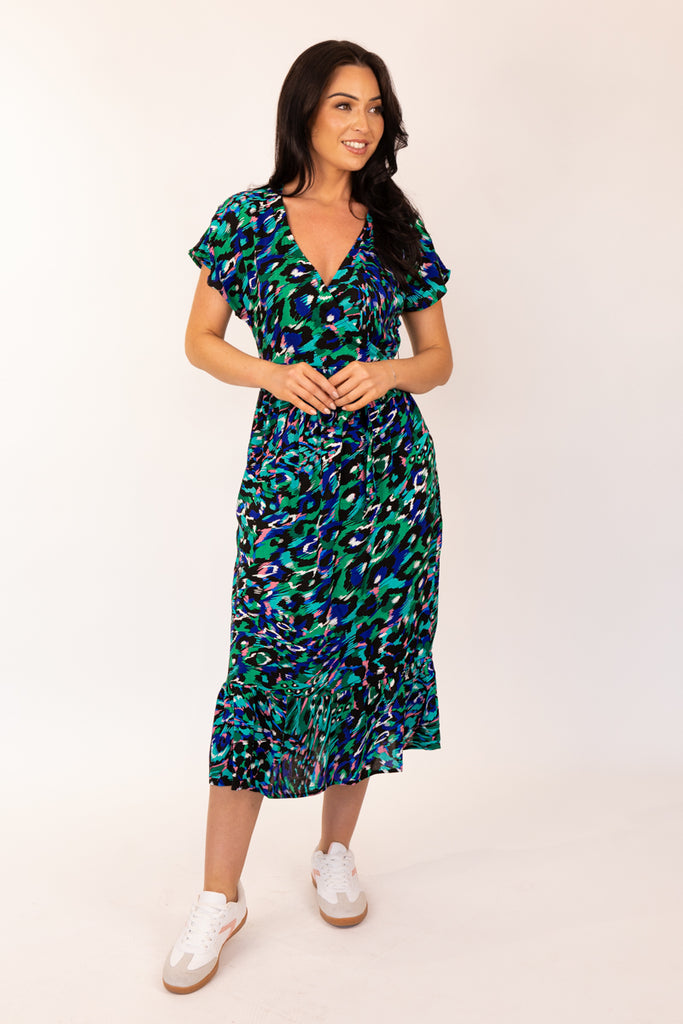 Nova Green Wild Print Midi Dress