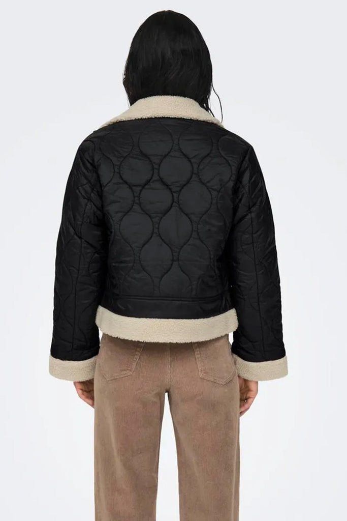 Vania Black Quilted Teddy Cropped Jacket