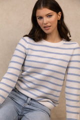 Dalo O-Neck Kentucky Blue & White Stripe Knit Jumper