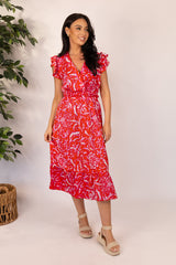 Elsie Red Print Midi Dress